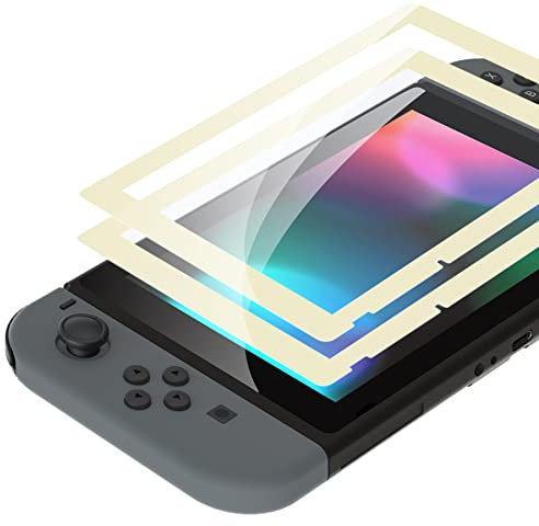 eXtremeRate Vetro Temperato per Nintendo Switch,2 Pezzi Pellicola Protezione Trasparente HD Chiaro,Antigraffio,Anti-Impronta Digitale,Infrangibile,Senza Bolle-Giallo Antico