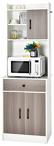 GOPLUS Küchenschrank, Freistehender Küchenvorratsschrank mit breiter Schublade, verstellbaren Regalen, 2 Türen, glatter Regalplatte, Lagerschrank für Esszimmer, Küche, Wohnzimmer, Restaurant (Weiß)