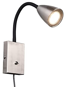 Flexible LED Leselampe, Wandleuchte mit & ohne Stecker, Silber matt