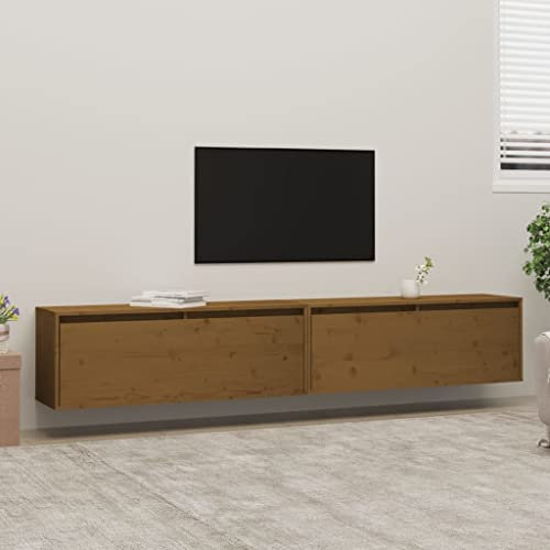 Würfelregale 2 STK, Würfelregal-Set in Moderner Regalwürfel Flexicube Massivholz Kiefer Hängeregal Cube Regal für Bücher DVD Auszeichnungen Büchern Sammlerstücken, Honigbraun 80x30x35 cm