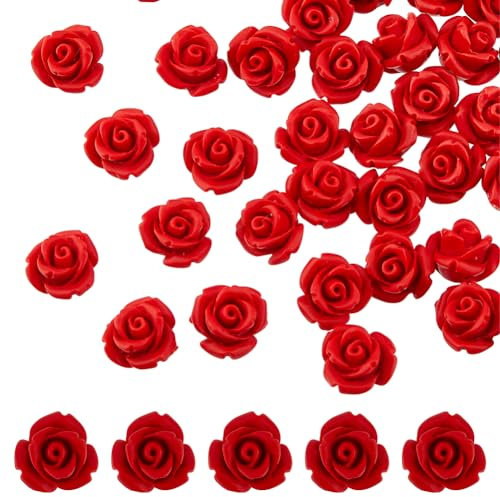 HOBBIESAY 50 Stück Zinnober Geschnitzte Perlen 10mm Blumenschnitzerei Lose Perlen Schnitzen von Roten Blumenperlen Für Die Schmuckherstellung Valentinstag DIY Bastelbedarf, Bohrung: 1.5 mm