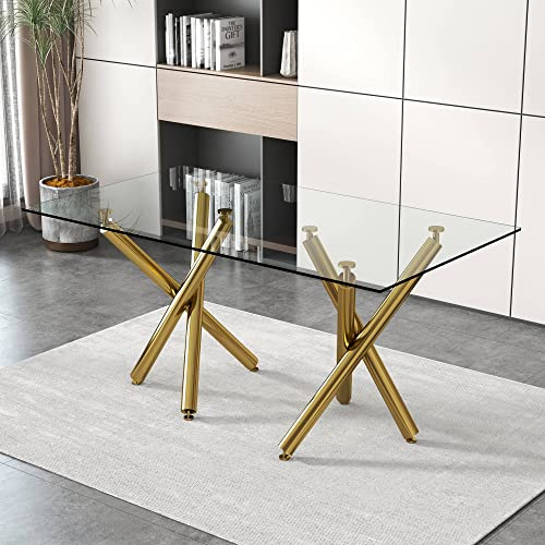 Ebullient 71 Glass Dining Table for 6, Gold Dining Table with Glass Top