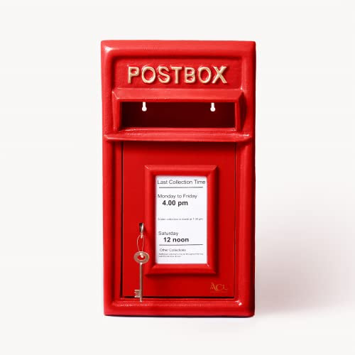 ACL Royal Mail Box Boîte aux lettres rouge avec serrure Boîte aux lettres montée sur pilier Réplique de boîte postale Royal Mail verrouillable Boîte aux lettres en fonte durable (rouge, 25 D x 44 H)