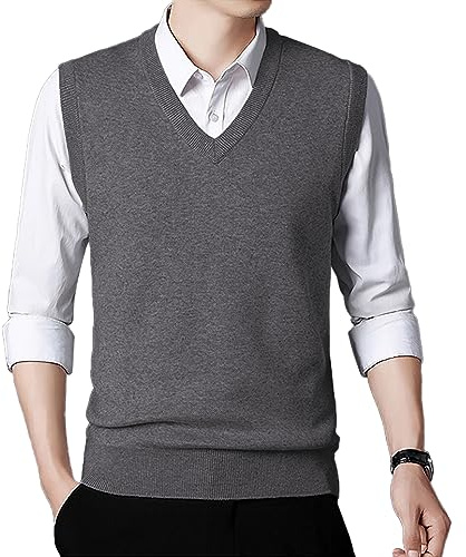 KUYIGO Uomo Gilet Senza Maniche in Maglione Classico Business Gentleman V Neck Knitwear Maglia Gilet Maglione Tank Tops