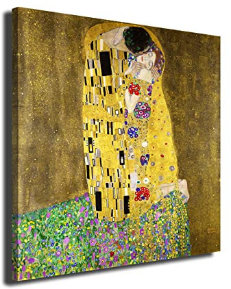 INGENIA HOME Cuadro lienzo canvas El Beso (Der Kuss) Gustav Klimt 1907-8 - Alta resolución – Varias medidas (80_x_80_cm)