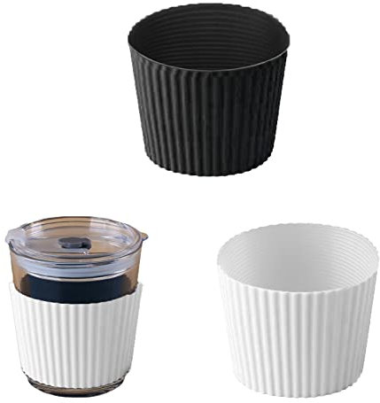 Coffee Cup Sleeve, 2 Pcs Silicone Cup Covers for Drinks (Black and White) Coffee Cup Sleeve Reusable Glass Bottle Mug Cup Sleeve Protector Cover/re-usable