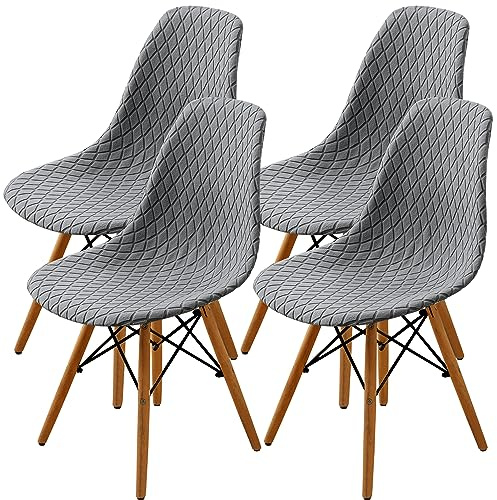 SHENGYIJING Esszimmerstühle Abdeckungen 2/4/6 Stück,Stil Shell Esszimmerstuhl Mid Century Modern Stuhl Sipcover,Gepolsterte Dining Accent Side Stuhlhussen (Hellgrau,4 Pieces)