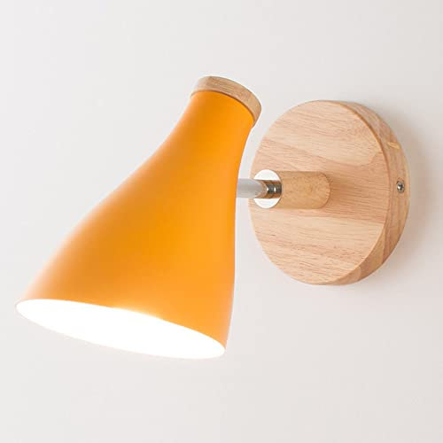 Mengjay Wandleuchte Holz Innen E27 Wandlampe Vintage Industrial Drehbare Wandbeleuchtung Metall Modern Wandstrahler Wandleuchte für Schlafzimmer, Wohnzimmer, Treppen, Korridor (Orange)