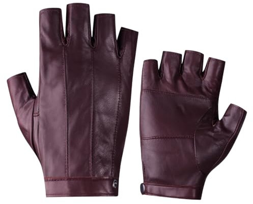 Harssidanzar Fingerlose Fahrhandschuhe Outdoor Sport Half Finger Handschuhe für Damen KL028EU,Bungundy,Größe M