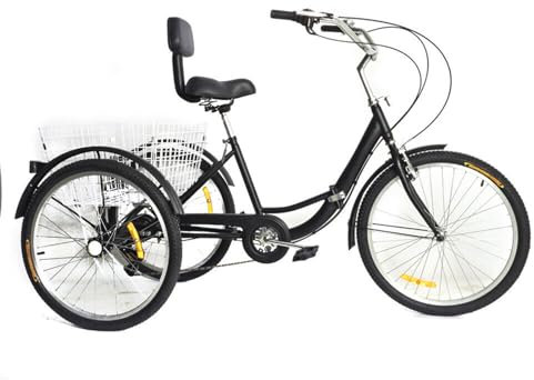 KEESUNG Dreirad für Erwachsene 24 Zoll, 3 Räder 7-Gang faltbar Dreirad Fahrrad mit Großen Einkaufskorb & Rückenlehne Schwarz 3-Rad Fahrrad Cruise Bikes Dreirad Erwachsene Für Damen, Herren