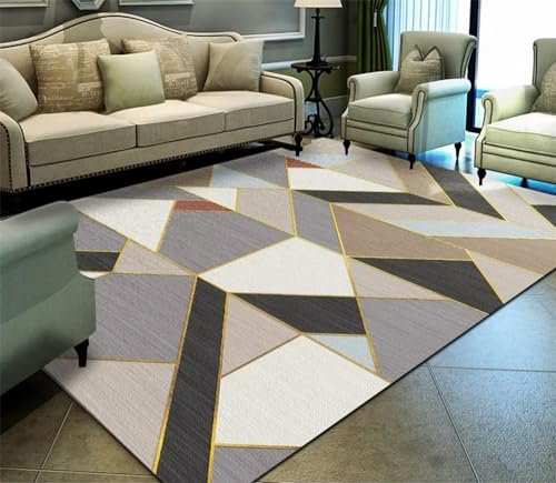 RUGMRZ Teppich Muster Webteppich Einfaches graues geometrisches Muster Sofazubehör Schalldämmung Rutschfester Teppich 90X150CM
