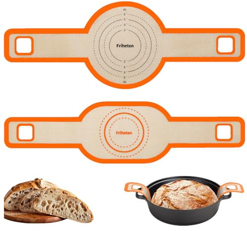 Sourdough Silicone Bread Sling -Oval and Round Non-Stick & Easy Clean Silicone Bread Mat for Dutch Oven. Reusable With Extra Long Handles Silicone Bread baking Supplies tools accessories (Orange)