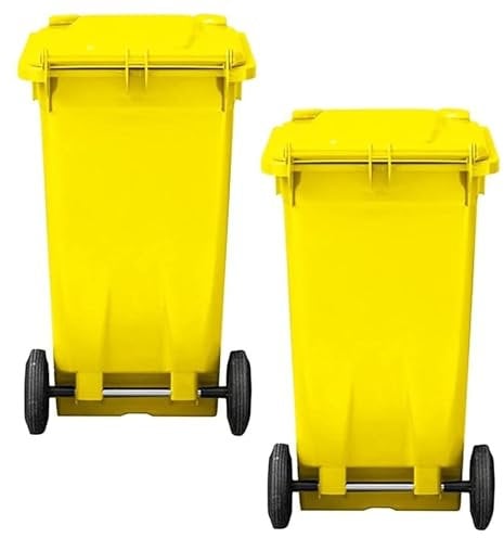 STAR SUPPLIES Yellow 140 Litre Compact Size Outdoor Rubbish Trash Recycling Wheelie Bin With Lid & Wheels