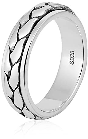 ANAZOZ Antistressringe Silber 925 Drehbar Anxiety, Männer Ringe Goth Schmuck Rotierender Geflochtener Ring Breit 6 mm größe 56 bis 65