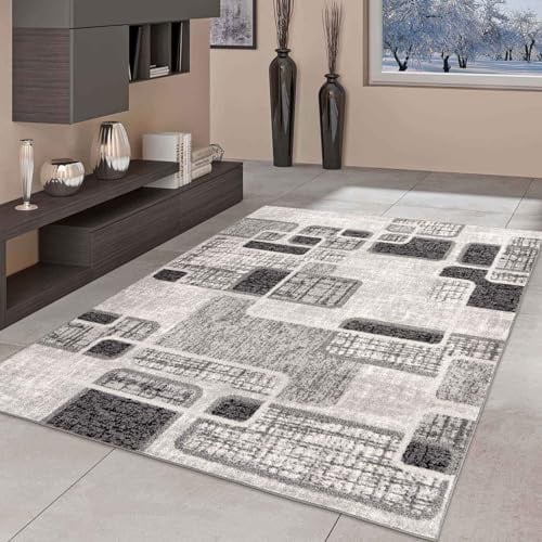 Taracarpet Moderner Kurzflor Designer-Teppich für Wohnzimmer Schlafzimmer und Kinderzimmer Abstrakt Kariert Grau 200x280 cm