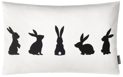 Kissenbezug 7235 - Digitaldruck Hasenreihe grafisch auf 100% Baumwolle, Größe 30 cm x 50 cm, Grafit,