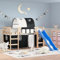 Festnight Hochbett Kinder mit Rutsche Spielbett Kinderbett 90x200 cm Kinderhochbett Etagenbett Hausbett Holzbett mit Tunnel Leiter Vorhang Einzelbetten Jugendbett Bettgestell Rutschbett Halbhochbett