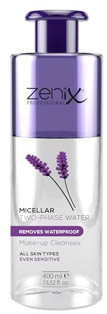 Zenix Micellar Water two phase 200ml | 2-Phase Make-up Remover | Entfernt Augen-Lippen-Gesicht-Make-up | Mit Lavendel Extrakt | Entfernt wasserfestes Make-up | gesichtsreiniger