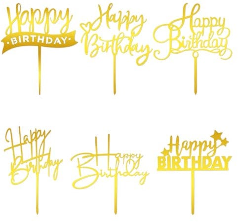 Gold Happy Birthday Tortendeko Set 6 Stück Acryl Happy Birthday Cake Topper Geburtstagstorte Deko für Babyparty Jubiläumsfeier