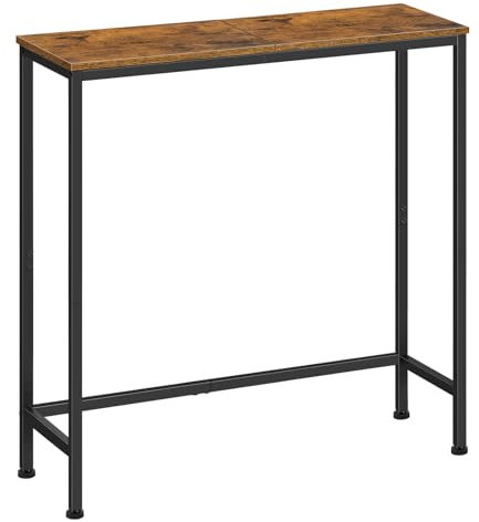 smusei Console Tables for Hallway, Slim Sideboards for Living Room 24cm Narrow Console Table Behind Sofa Brown Wooden Table-top and Metal Frame, Compact Display Table for Small Spaces