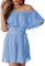 Generisch Damen Strampler Plissee Einfarbig Off Shoulder Streetwear Täglich Ausgehen Regular Fit Kurzarm Wrap Tie Up Rücken Rüschen (Blau,XL)