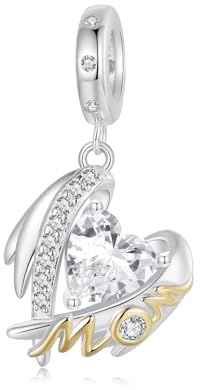 Charme Aile d'ange Maman pour bracelet Pandora, Charme Cœur en argent sterling 925, Cadeaux de bijoux pour la fête des mères pour maman, fille, sœur