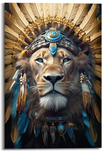 REINDERS Wandbild, Ornament Lion, Teenager Zimmer, Bilder, Wanddeko, Room Decor, MDF, Blau, 90 x 60