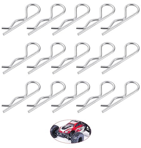 HLMYER 50 Pcs R Clips,Stainless Steel RC Body Clips,Wavy Silver Car R Clip Pins for 1/10 1/12 1/16 Scale Remote Control Cars Shell,RC Car Shell Replacement Accessories,for Hobbyist,Racer,Casual User