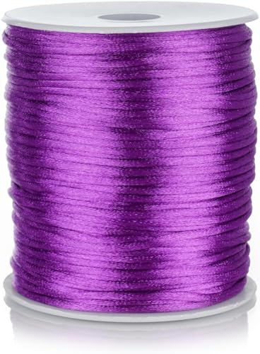 FQTANJU 2mm Nylon Satin Cord, 100 Yards Nylon Cord Satin String for Bracelet Jewelry Making Silky Rattail Macrame Trim Cord Necklace Bulk Beading Thread Kumihimo Chinese Knot Craft (Purple)