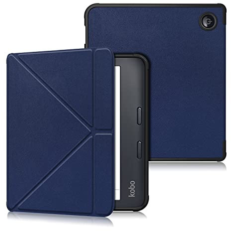 DINGGUAGUA Étui pour liseuse Kobo Libra Couleur 7 2024 avec supports magnétiques - Coque en TPU souple avec fonction veille/réveil automatique - Bleu foncé