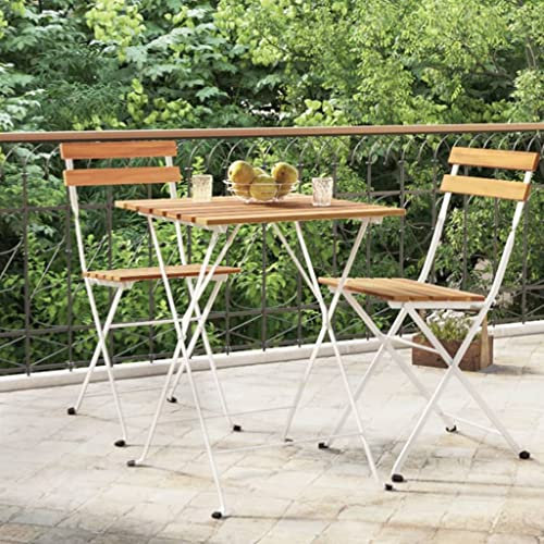 HEFZGDB Bistrotisch Klappbar 55x54x71 cm Massivholz Akazie und Stahl Campingtisch Gartentisch Balkontisch Geeignet für Gärten, Terrassen, Decks.