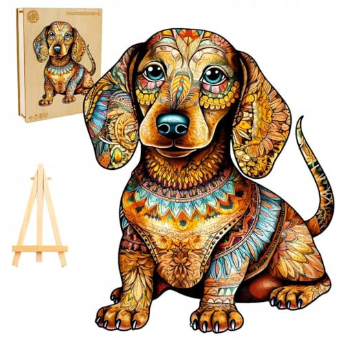 PASJO Holzpuzzle Erwachsene mit Hundemotiv 300 Teile 40x32,8 cm Geschenkidee für Kinder Hund Einzigartige Tierförmige Puzzle Creative Jigsaw aus Holz für Erwachsene