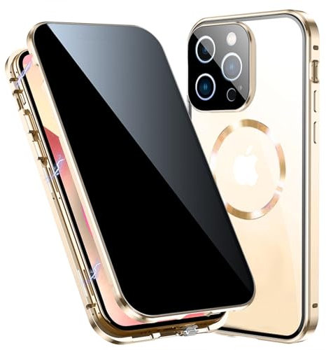 TOPF&B Case for iPhone 13 Pro Max,Magnetic Cover[compatible MagSafe],built-in Privacy Screen Protector and Camera Lens Protector,360 Degree Full Body Case for iPhone 13 Pro Max,Gold