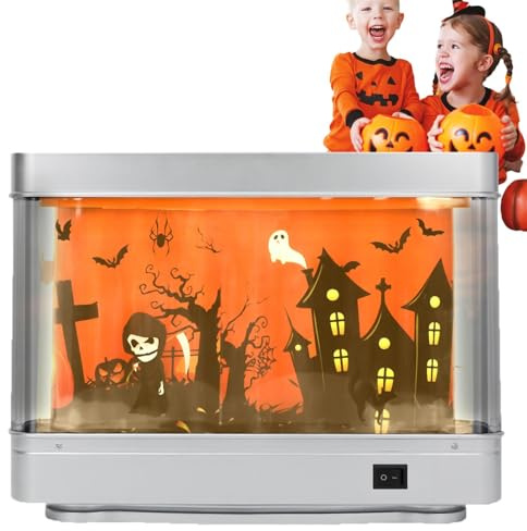Tewzafiya Aquarium artificiel, faux aquarium d'Halloween, Lampe d'aquarium décorative fantôme mobile faux aquarium, Décoration d'Halloween faux aquarium lampe de table lumineuse LED Halloween