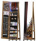 Gurexl 360° Swivel Jewelry Cabinet Standing Mirror with LED, Full Length Mirror with Jewelry Storage, Lockable Floor Standing Mirror with 4 Lockable Wheels for Cloakroom, Bedroom(Brown)