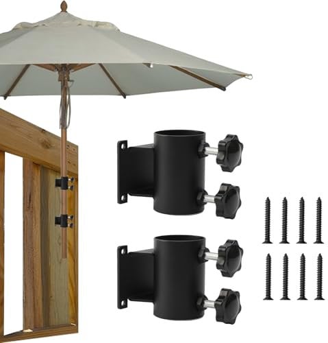 SH-RuiDu Heavy Duty Patio Umbrella Holders, 2 Pcs Metal Patio Umbrella Stands Adjustable Outdoor Clamp Mount Brackets Fit Max OD 2in for Deck Railing Balcony Bench Courtyard