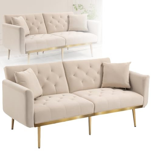 DDZJTPP 2 Sitzer Sofa, Couch Mit Schlaffunktion, Bettsofa Schlafsofa Polstersofa Farbauswahl Couchgarnitur Samt Sofa Polstersofa Große Farbauswahl,Beige