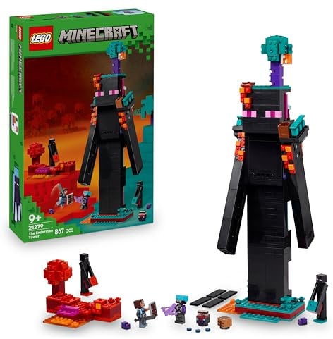 LEGO Minecraft 2in1 La Torre dell'Enderman - Giocattolo Modulare che si Trasforma in 2 Fortezze - con Mob dell'Enderman e un Portale del Nether - Regalo per Gamer, Bambini e Bambine da 9 Anni - 21279
