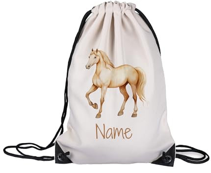 GRAZDesign Personalisiertes Turnbeutel Pferd - Kindergarten Tasche mit Name - Stoffbeutel für Kinder