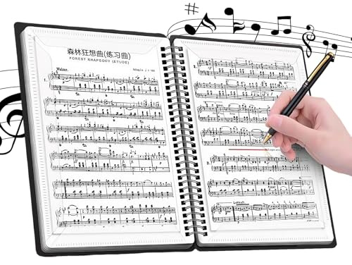 Flintronic A4 Music Sheet Chormappe, Wasserdicht Kunststoff 60 Hüllen Registermappen, Schnell & Bequem Notenmappe für Musikpartitur, File, Papier, Akten (32 * 24 CM, Schwarz)