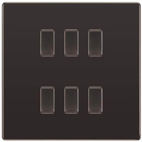 BG Black Nickel Screwless 6 Gang 2 Way Custom Grid Light Switch with Back Box Included