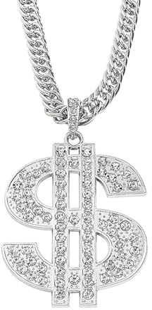 Auriselle Hip Hop Herren kette Halskette mit Dollar Anhänger Rhinestones Retro Einstellbare Streetwear Schmuck für Männer Jungen Damen, Punk Party Accessoires Silber, 70cm