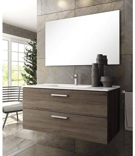 Aquore Mueble de Baño Suspendido con 2 Cajones, Mallorca, Incluye Lavabo Cerámico | Conjunto de Baño Mallorca Suspendido (Britania, 60 x 45 x 48 cm)