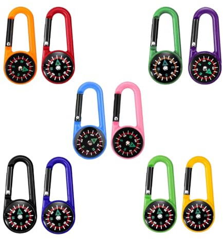 10 Pezzi Moschettoni per Bussola mini bussola colorata con moschettone | Bussola Navigazione Multicolore per attività all'aperto, viaggi, escursioni, campeggio