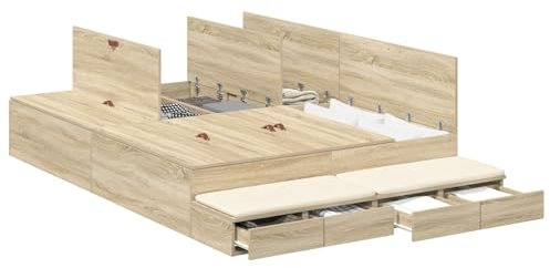 vidaXL Stauraumbettgestell Sonoma Eiche 160X200 cm Holzwerkstoff Mit vielen Schubladen Modernes Design Einfache Montage Indoor Schlafzimmermöbel Erwachsene Stylisch mit Matter Oberfläche