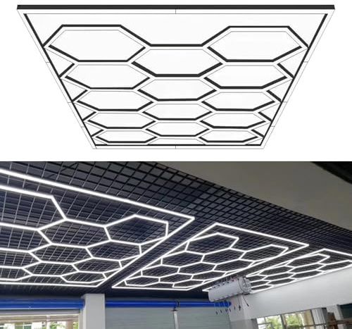 5 Gitter/14 Gitter DIY LED-Wabendeckenleuchte LED-Leuchten, sechseckige Gitterladenleuchten, verknüpfbare Plug-in-Deckenleuchte für Lager, Werkstatt, Fitnessstudio B