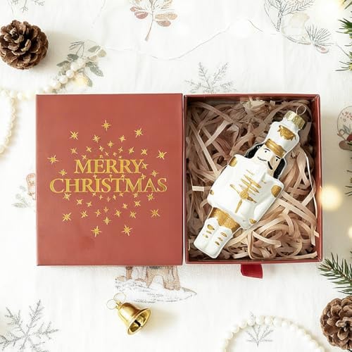 DN DECONATION Christbaumkugeln Glas Nussknacker Weiß Gold, Weihnachtskugel für Weihnachtsbaum Deko & Festliche Feiern (11 cm)