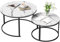 TWSOUL Couchtisch Rund 2er Set, Couchtisch Marmor Wohnzimmertisch Rund mit Metallgestell Beistelltisch Set Marmor Optik für Wohnzimmer Balkon Büro 80x45.5cm+60x38cm (Schwarz)