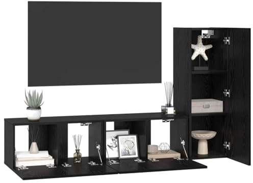 vidaXL TV Cabinet Set 3 pcs Black oak 60 x 30 x 30 cm Engineered wood, Living Room, Modern Rectangular Storage Set, Ample Wall Cabinets, Functional Tv Cabinet, Compact Shelving Unit for Organization