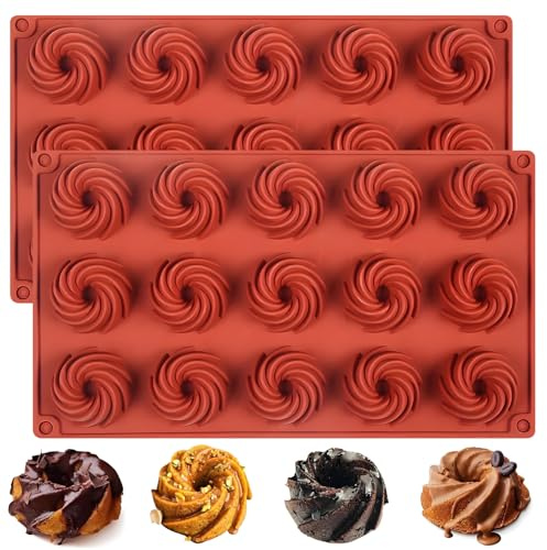 Butabeishy Moules Silicone Spirale 15 Cavités Rouge Terre Cuite | Antiadhésif, Facile à Nettoyer, 29,2 x 16,7 cm, Lot de 2, Rouge Terre Cuite